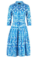 Audrey Dress #4 Shirt Collar 3/4 Sleeve Long Length Musola (Ikat Gap)