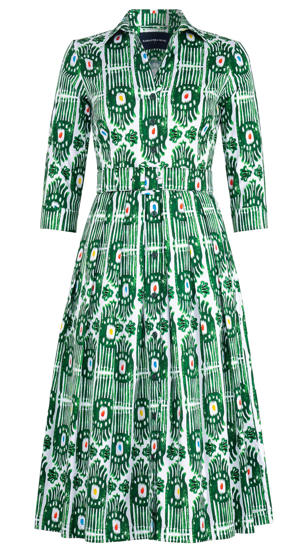 Audrey Dress #1 Shirt Collar 3/4 Sleeve Midi Length Cotton Stretch (Ikat Gap)