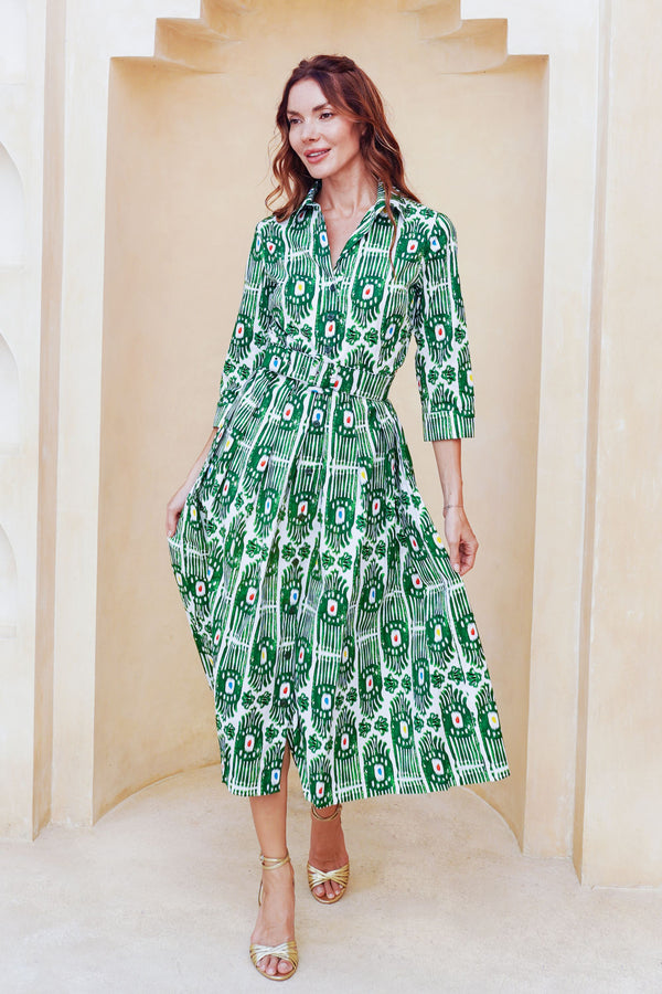 Audrey Dress #1 Shirt Collar 3/4 Sleeve Midi Length Cotton Stretch (Ikat Gap)