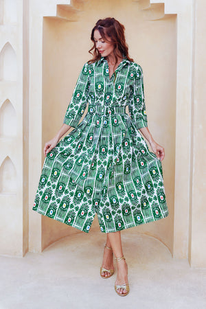 Audrey Dress #1 Shirt Collar 3/4 Sleeve Midi Length Cotton Stretch (Ikat Gap)