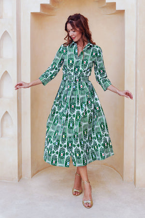 Audrey Dress #1 Shirt Collar 3/4 Sleeve Midi Length Cotton Stretch (Ikat Gap)