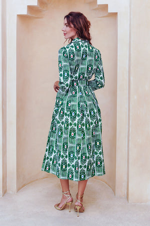 Audrey Dress #1 Shirt Collar 3/4 Sleeve Midi Length Cotton Stretch (Ikat Gap)