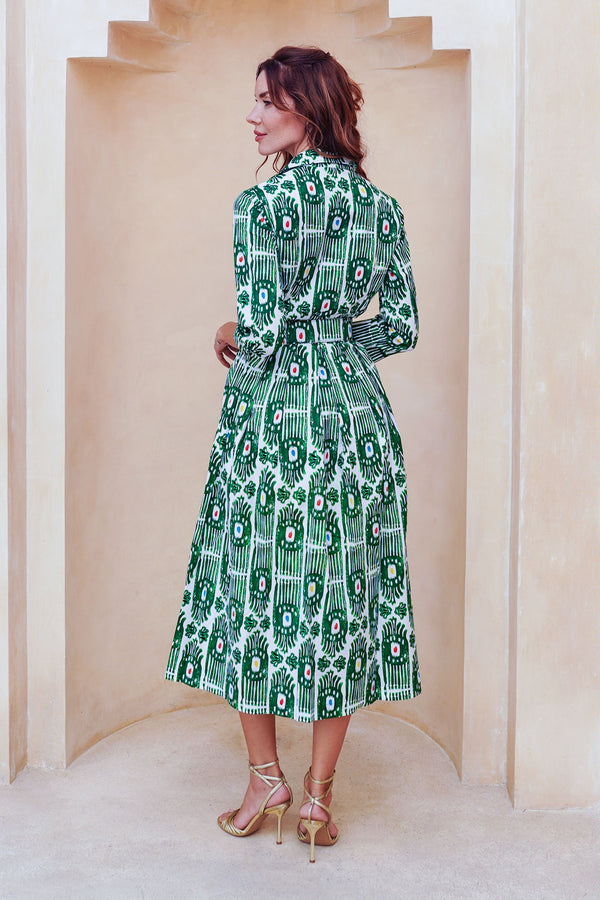 Audrey Dress #1 Shirt Collar 3/4 Sleeve Midi Length Cotton Stretch (Ikat Gap)