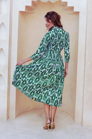 Audrey Dress #1 Shirt Collar 3/4 Sleeve Midi Length Cotton Stretch (Ikat Gap)