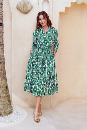 Audrey Dress #1 Shirt Collar 3/4 Sleeve Midi Length Cotton Stretch (Ikat Gap)