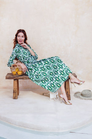 Audrey Dress #1 Shirt Collar 3/4 Sleeve Midi Length Cotton Stretch (Ikat Gap)