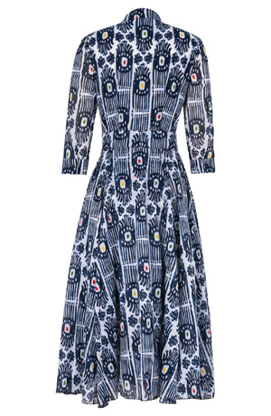 Aster Dress Shirt Collar 3/4 Sleeve Midi Length Cotton Musola (Ikat Gap)