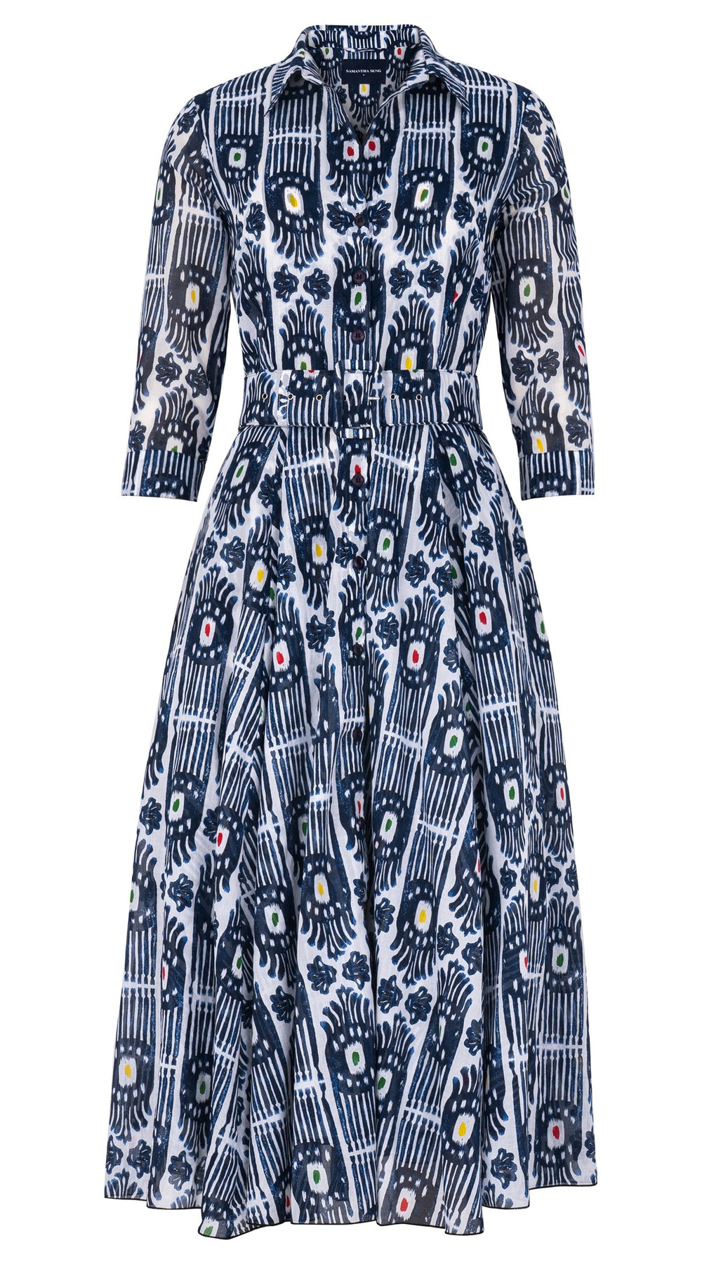 Aster Dress Shirt Collar 3/4 Sleeve Midi Length Cotton Musola (Ikat Gap)