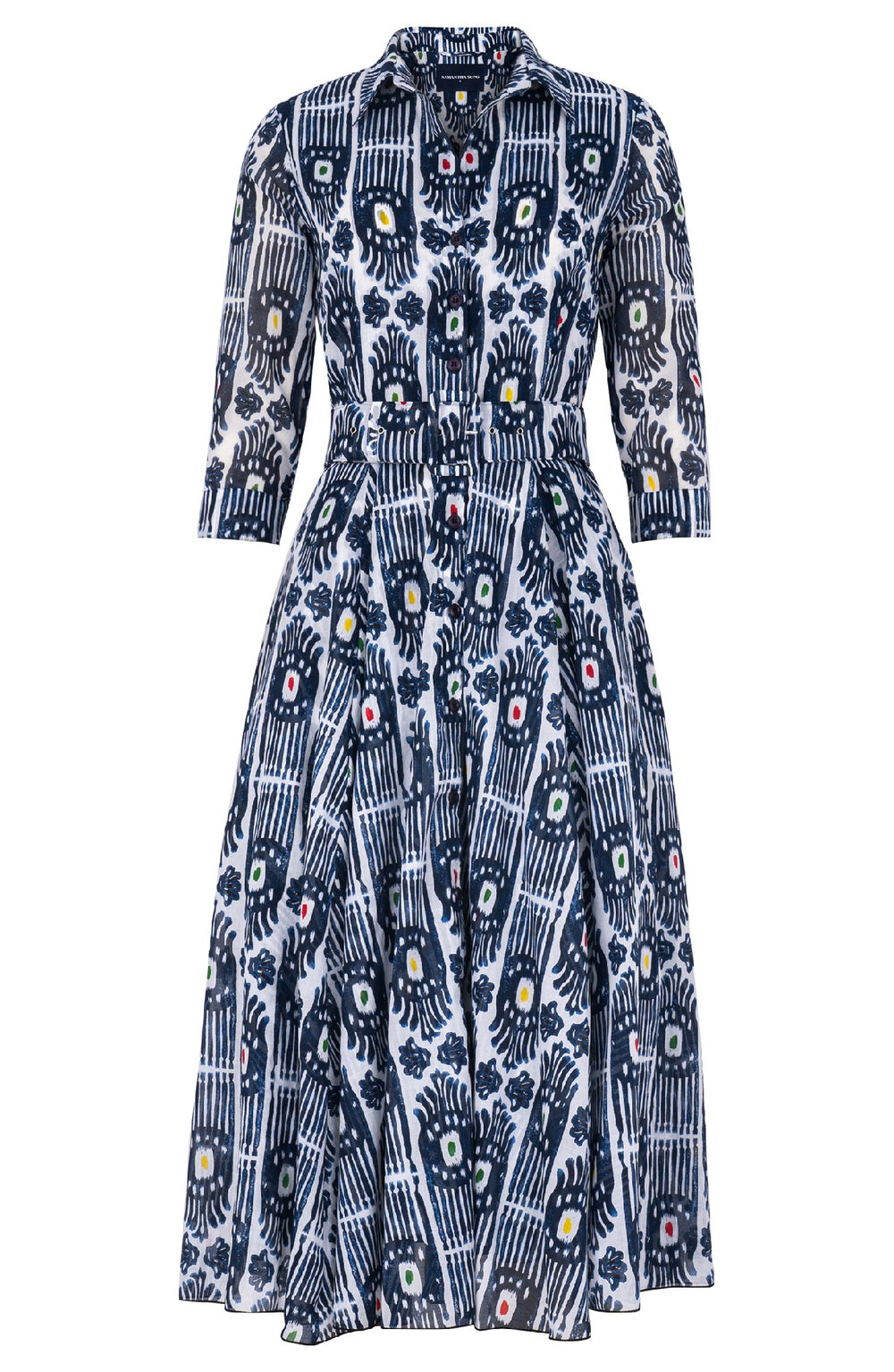 Aster Dress Shirt Collar 3/4 Sleeve Midi Length Cotton Musola (Ikat Gap)