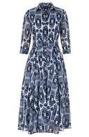 Aster Dress Shirt Collar 3/4 Sleeve Midi Length Cotton Musola (Ikat Gap)