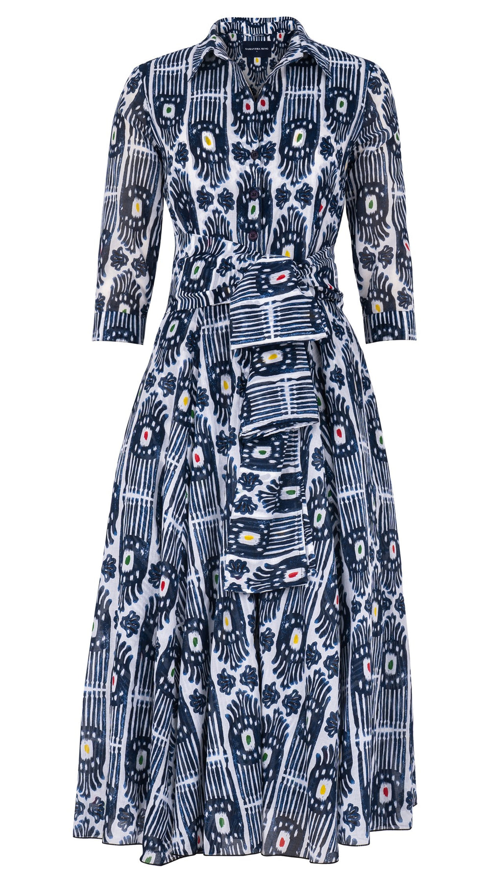 Aster Dress Shirt Collar 3/4 Sleeve Midi Length Cotton Musola (Ikat Gap)