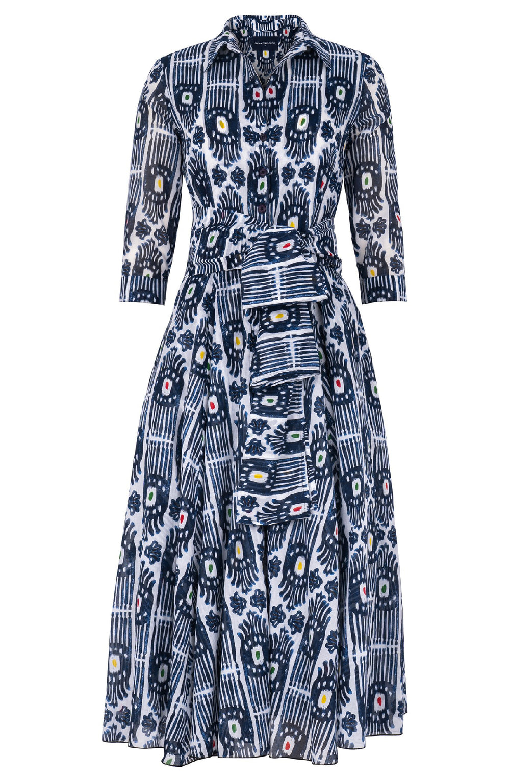 Aster Dress Shirt Collar 3/4 Sleeve Midi Length Cotton Musola (Ikat Gap)