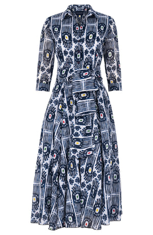 Aster Dress Shirt Collar 3/4 Sleeve Midi Length Cotton Musola (Ikat Gap)