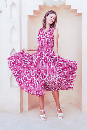 Avenue Dress Shirt Collar Sleeveless Midi Length Cotton Musola (Ikat Gap)