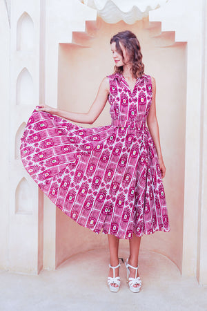 Avenue Dress Shirt Collar Sleeveless Midi Length Cotton Musola (Ikat Gap)