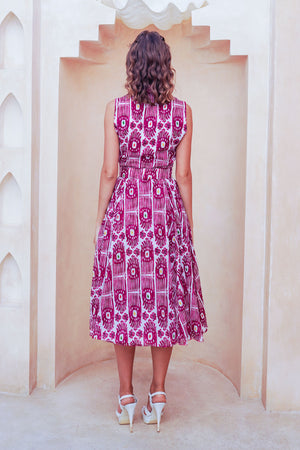 Avenue Dress Shirt Collar Sleeveless Midi Length Cotton Musola (Ikat Gap)