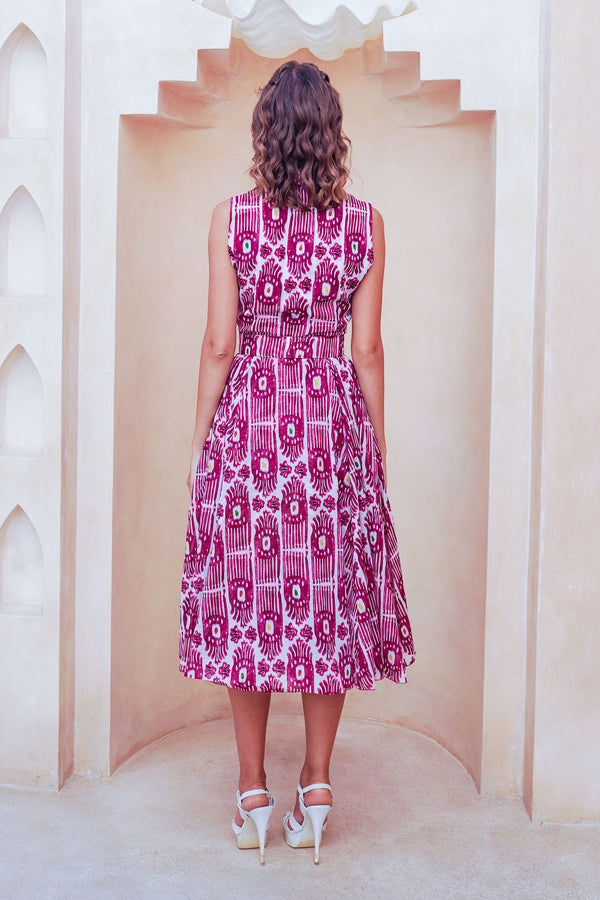 Avenue Dress Shirt Collar Sleeveless Midi Length Cotton Musola (Ikat Gap)