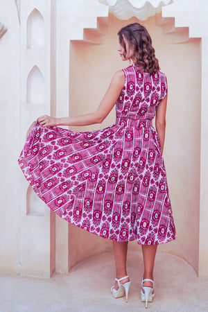 Avenue Dress Shirt Collar Sleeveless Midi Length Cotton Musola (Ikat Gap)