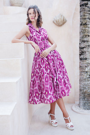 Avenue Dress Shirt Collar Sleeveless Midi Length Cotton Musola (Ikat Gap)