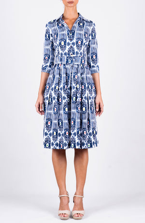 Audrey Dress #2 Shirt Collar 3/4 Sleeve Regular Length Cotton Stretch (Ikat Gap)