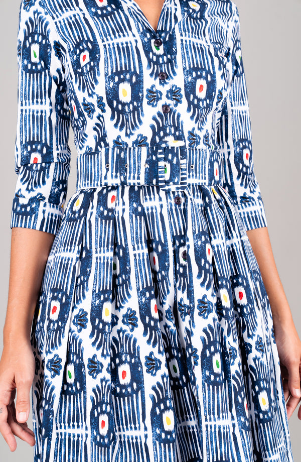 Audrey Dress #2 Shirt Collar 3/4 Sleeve Regular Length Cotton Stretch (Ikat Gap)