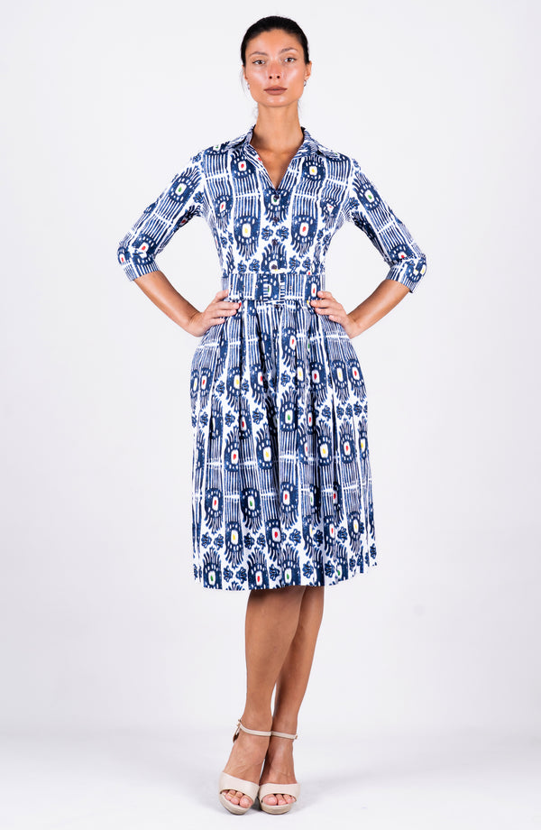 Audrey Dress #2 Shirt Collar 3/4 Sleeve Regular Length Cotton Stretch (Ikat Gap)