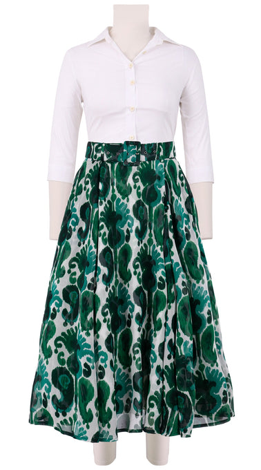 Aster Skirt #1 with Belt Midi Length Silk GGT (Ikat Java)