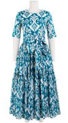 Melanie Dress #1 Crew Neck 1/2 Sleeve Midi Plus Length Cotton Musola (Ikat Marine)