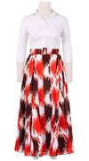 Aster Skirt #1 with Belt Midi Plus Length Cotton Musola (Ikat Oxus)