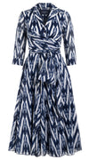 Olivia Dress Shirt Collar 3/4 Sleeve Midi Length Cotton Musola (Ikat Uzbec Bright)