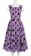Avenue Dress Boat Neck Sleeveless Midi Length Cotton Musola (Ikat Uzbec Bright)