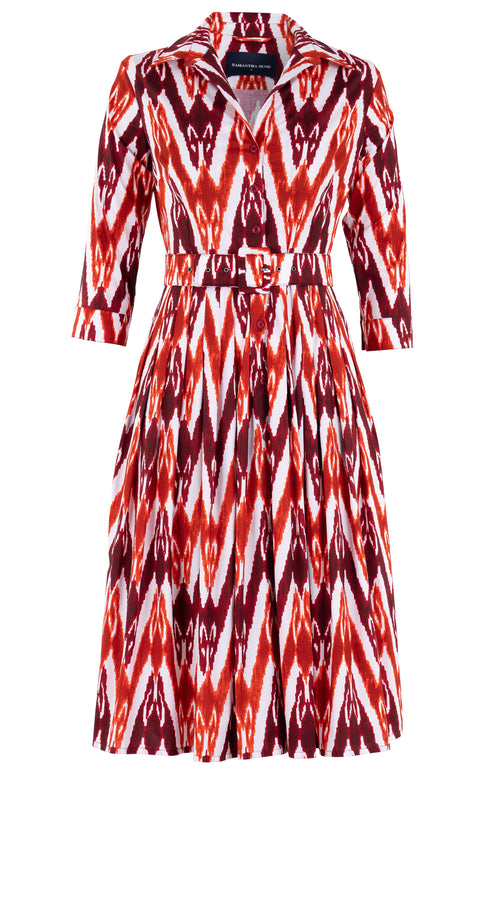 Audrey Dress #2 Shirt Collar 3/4 Sleeve Long Length Cotton Stretch (Ikat Uzbec) @6