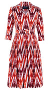 Audrey Dress #2 Shirt Collar 3/4 Sleeve Long Length Cotton Stretch (Ikat Uzbec Bright)