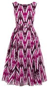 Avenue Dress Boat Neck Sleeveless Midi Length Cotton Musola (Ikat Uzbec Bright)