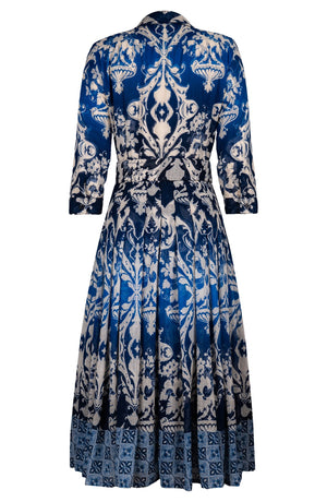 Audrey Dress #4 Shirt Collar 3/4 Sleeve Midi Length Wool (Impero Ombre) - Indigo