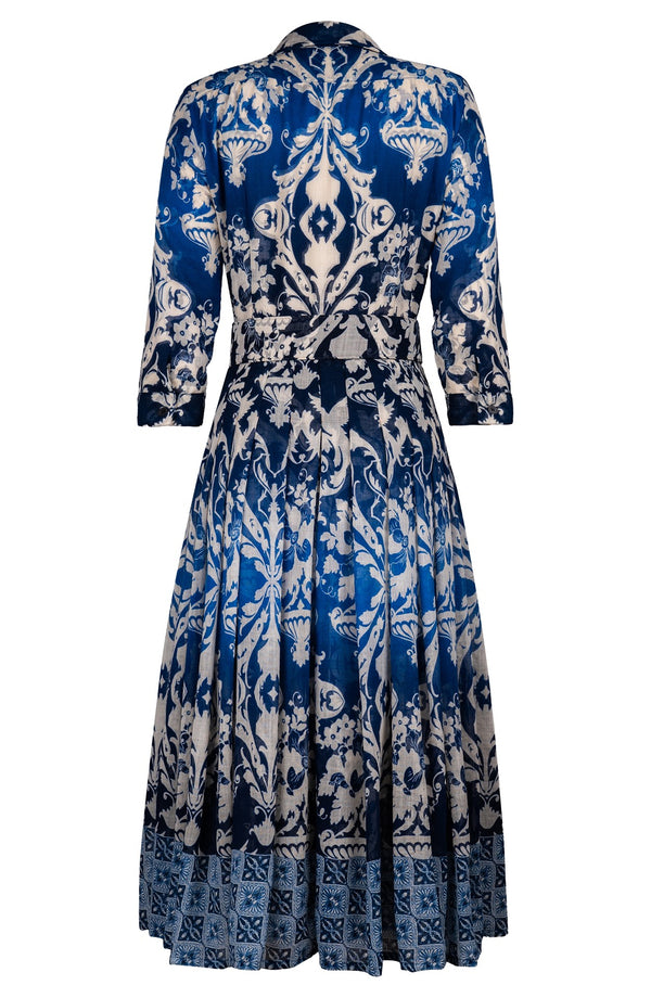 Audrey Dress #4 Shirt Collar 3/4 Sleeve Midi Length Wool (Impero Ombre) - Indigo