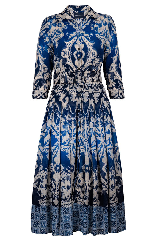 Audrey Dress #4 Shirt Collar 3/4 Sleeve Midi Length Wool (Impero Ombre) - Indigo