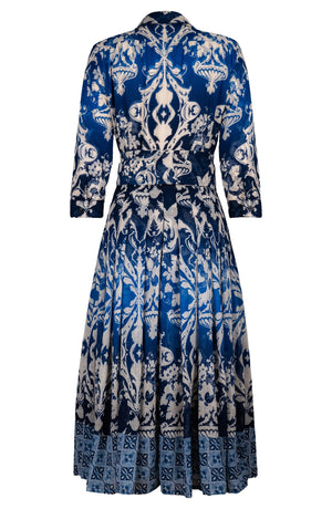 Audrey Dress #4 Shirt Collar 3/4 Sleeve Midi Length Wool (Impero Ombre) - Indigo