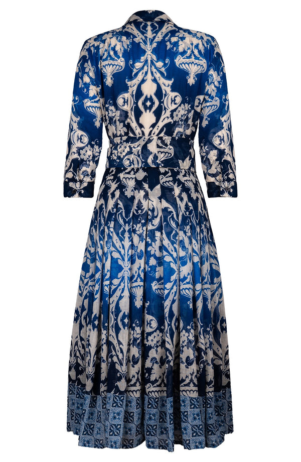 Audrey Dress #4 Shirt Collar 3/4 Sleeve Midi Length Wool (Impero Ombre) - Indigo
