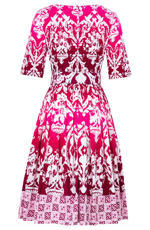 Florance Dress Boat Neck 1/2 Sleeve Long Length Cotton Stretch (Impero Ombre)