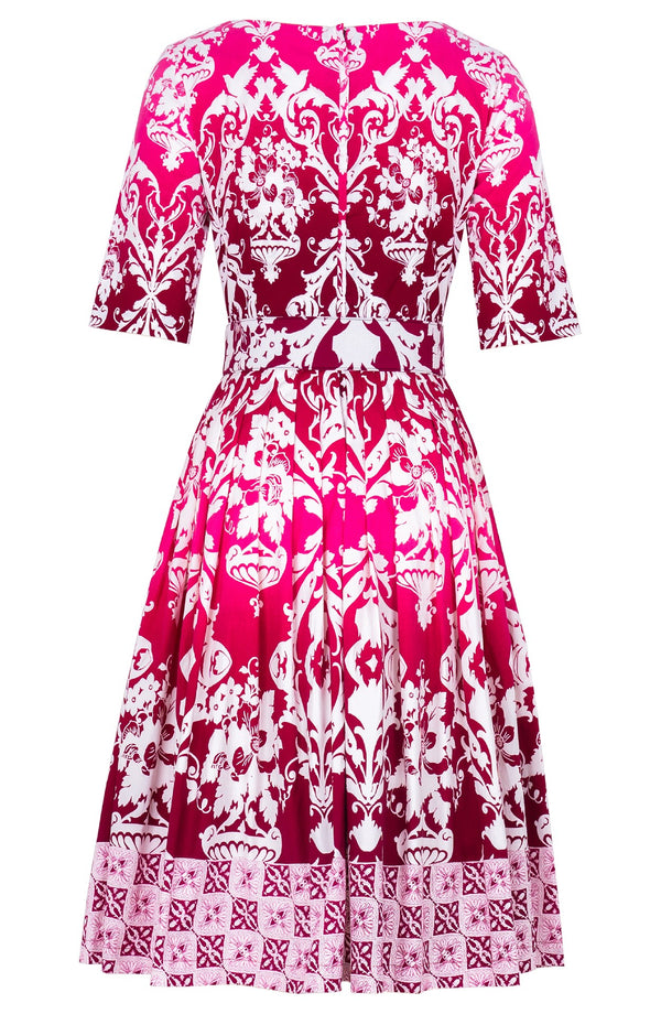 Florance Dress Boat Neck 1/2 Sleeve Long Length Cotton Stretch (Impero Ombre)