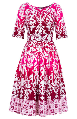 Florance Dress Boat Neck 1/2 Sleeve Long Length Cotton Stretch (Impero Ombre)