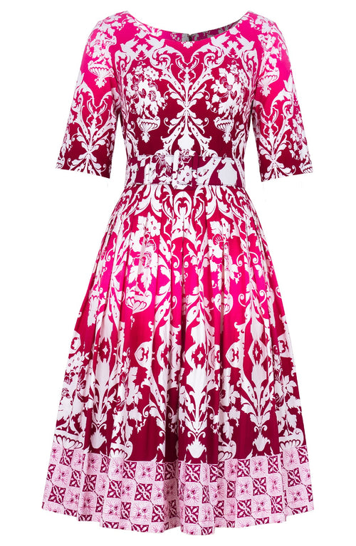 Florance Dress Boat Neck 1/2 Sleeve Long Length Cotton Stretch (Impero Ombre)