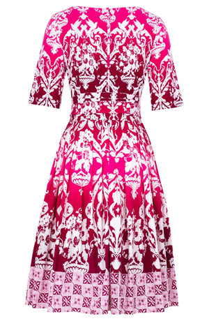 Florance Dress Boat Neck 1/2 Sleeve Long Length Cotton Stretch (Impero Ombre)