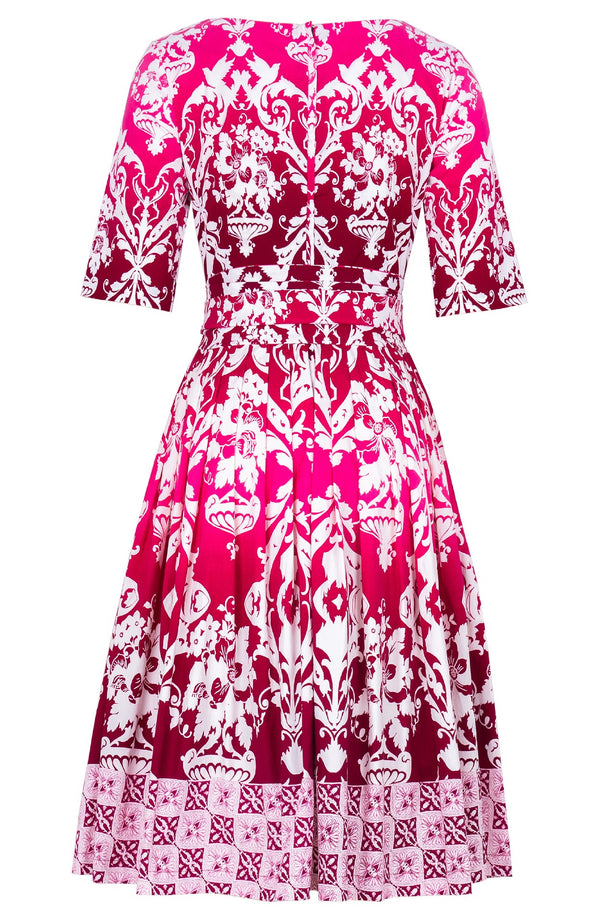 Florance Dress Boat Neck 1/2 Sleeve Long Length Cotton Stretch (Impero Ombre)