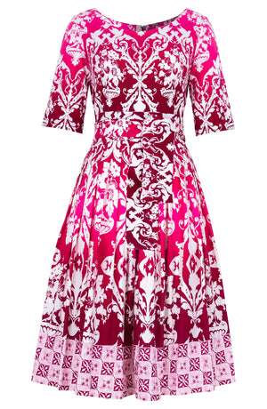 Florance Dress Boat Neck 1/2 Sleeve Long Length Cotton Stretch (Impero Ombre)