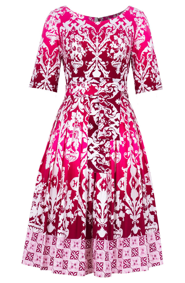 Florance Dress Boat Neck 1/2 Sleeve Long Length Cotton Stretch (Impero Ombre)