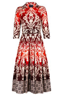 Audrey Dress #2 Shirt Collar 3/4 Sleeve Midi Length Cotton Stretch (Impero Ombre)