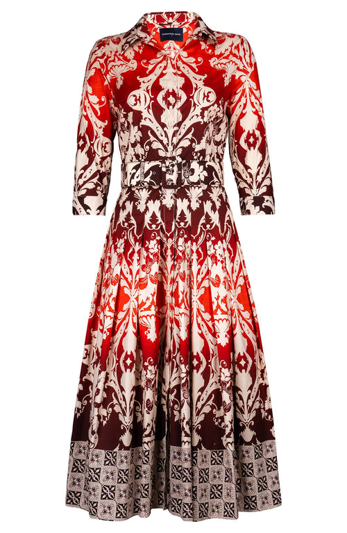 Audrey Dress #2 Shirt Collar 3/4 Sleeve Midi Length Cotton Stretch (Impero Ombre)