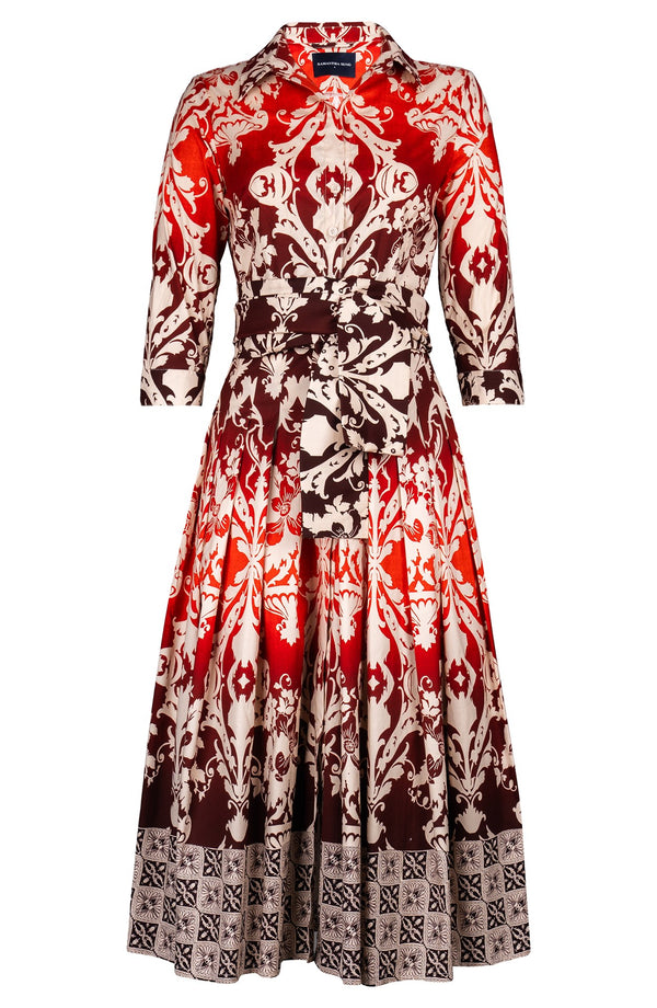 Audrey Dress #2 Shirt Collar 3/4 Sleeve Midi Length Cotton Stretch (Impero Ombre)